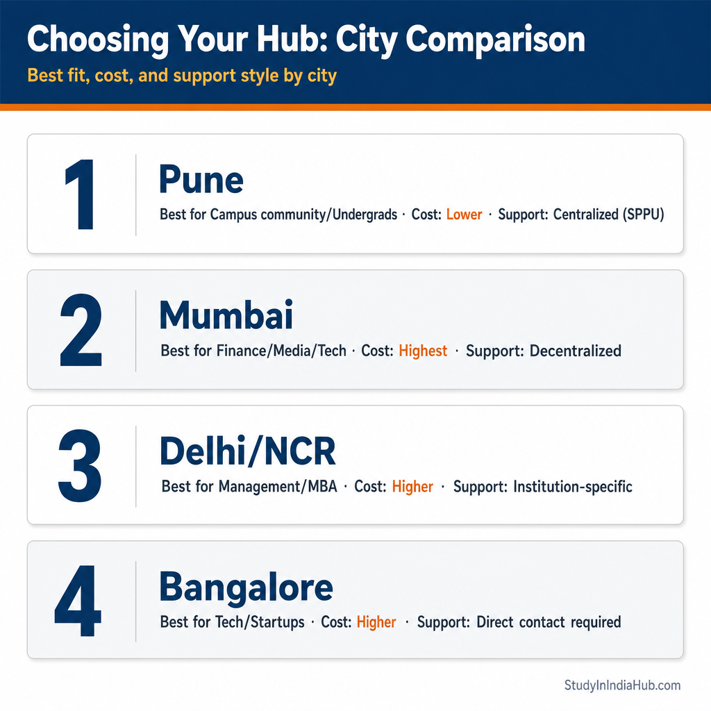 StudyInIndiaHub.com — Choosing Your Hub: City Comparison